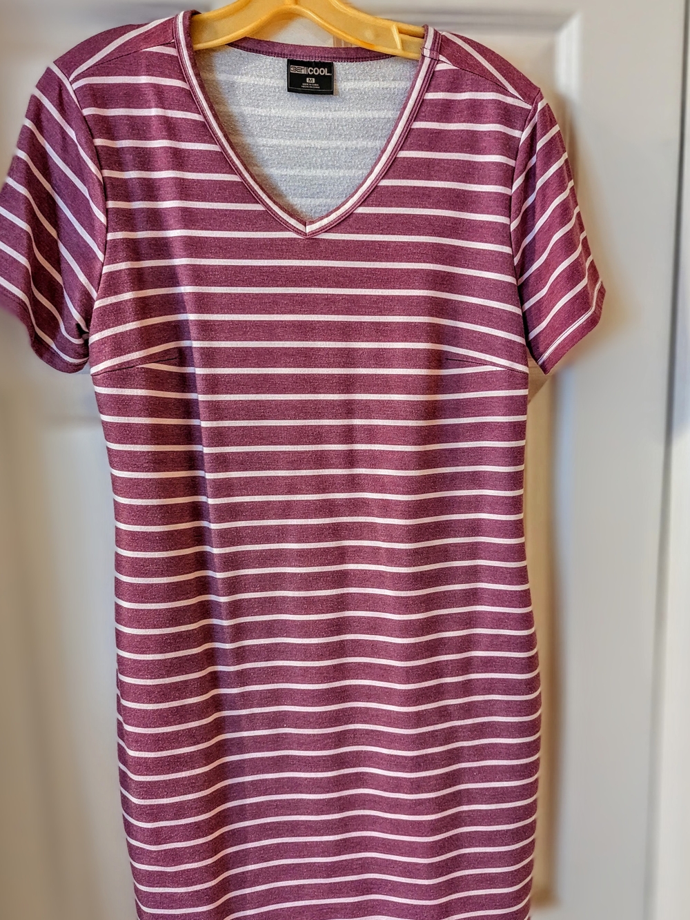 Striped V-Neck Midi Dress in Wine & Cream by LC COOL